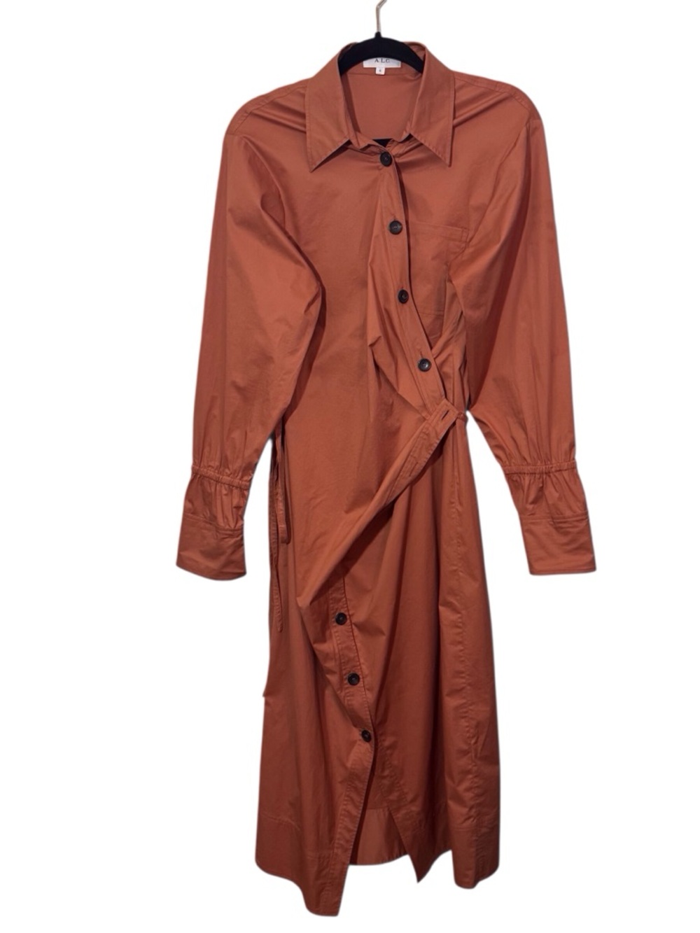 A.L.C. Size 6 Rust Orange Calvin Wrap Midi Dress Modest Contemporary Long Sleeve - Picture 2 of 10